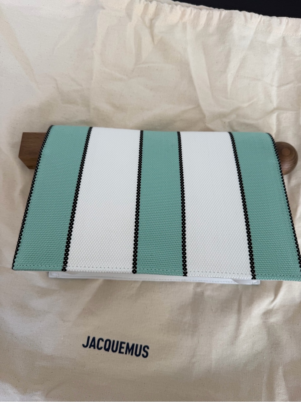 Jacquemus La Plage The Rond Carre Striped Cotton Clutch NWT - Picture 3 of 7
